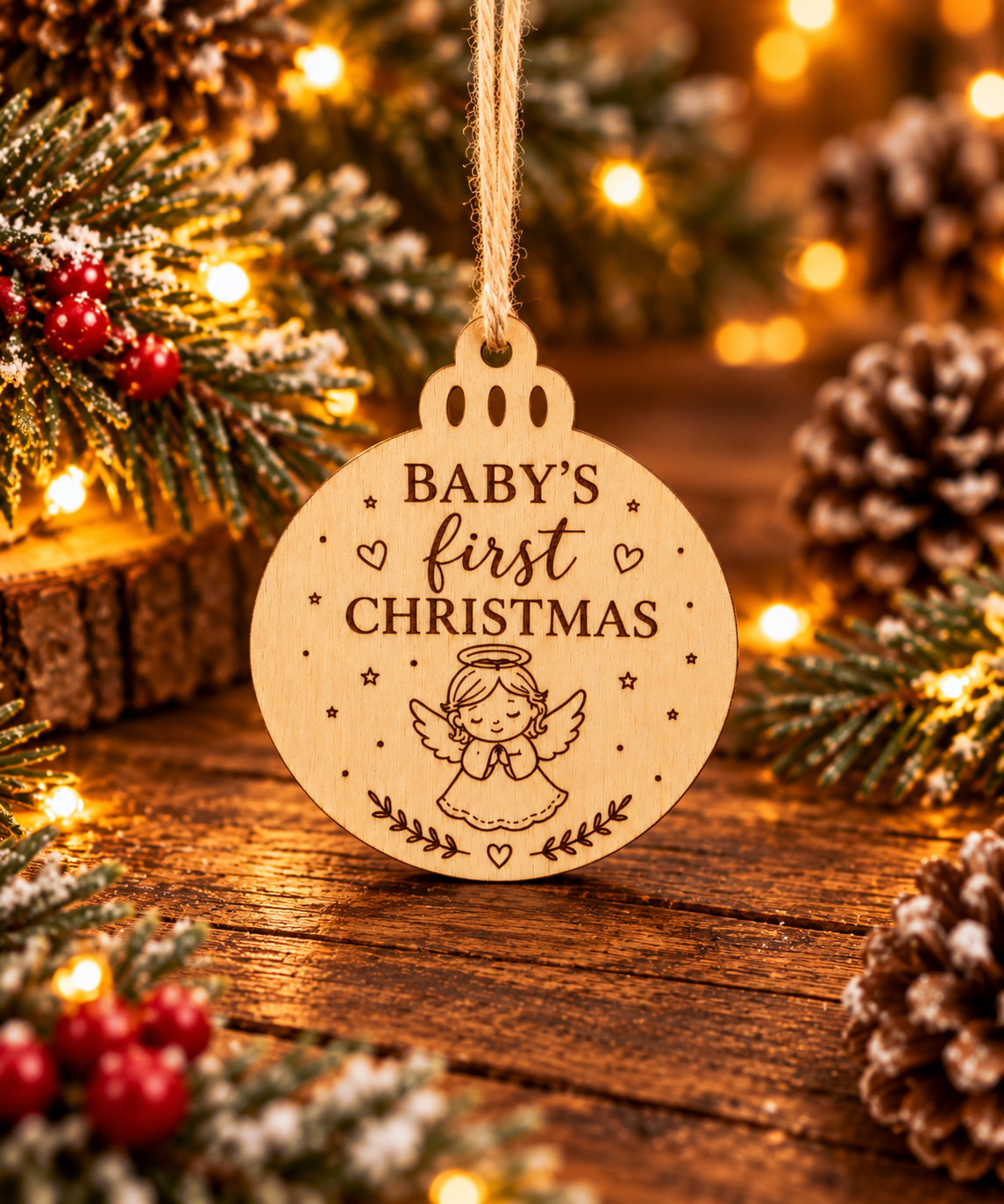 Engraved Wooden Christmas Tree Ornament | Rustic Festive Bauble | Handmade Christmas Decoration