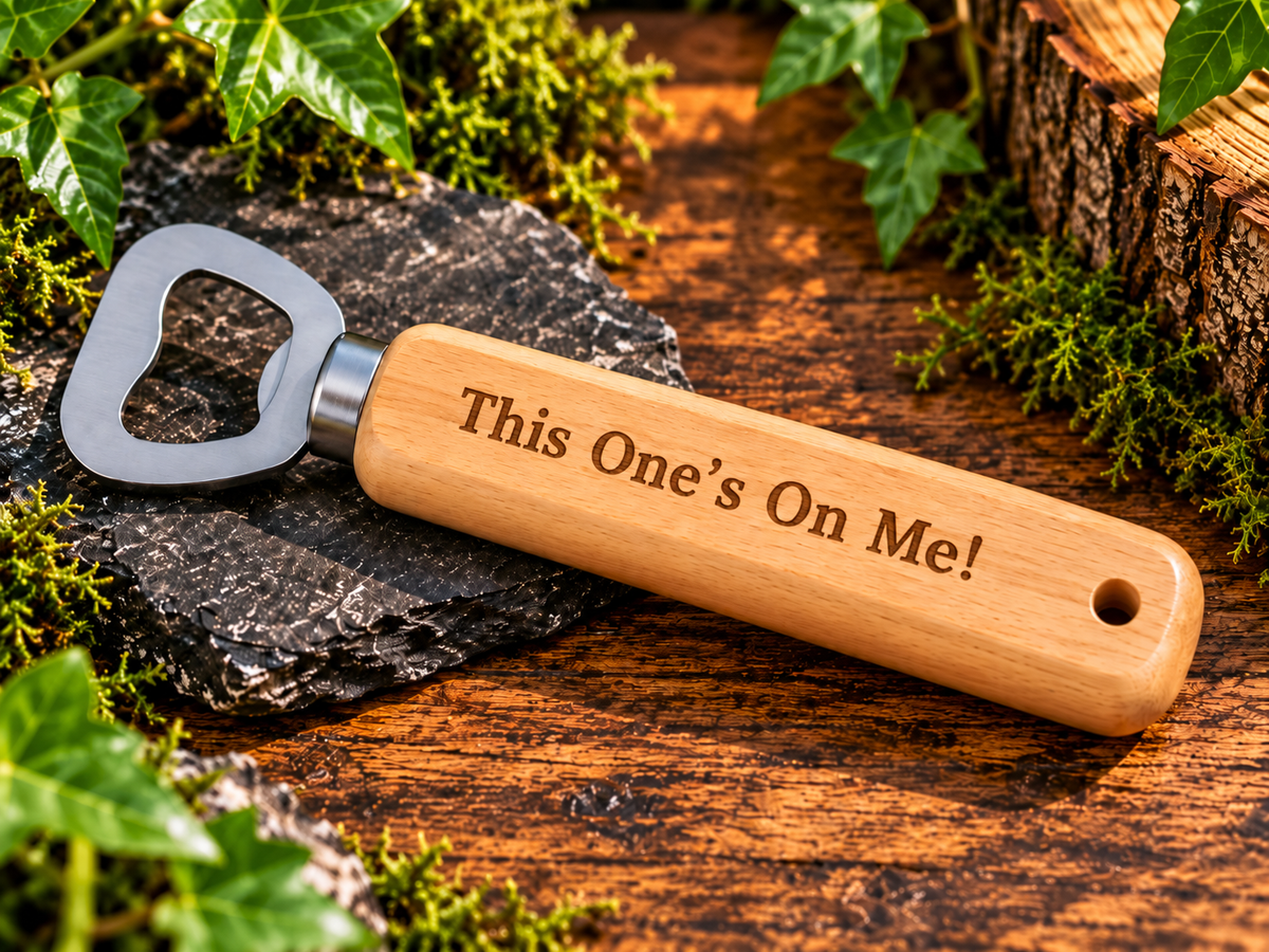 Personalised Engraved Wooden Bottle Opener | Custom Bar Accessory | Unique Gift for Him