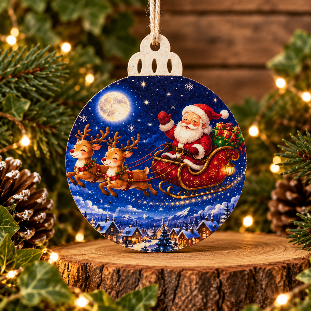 Wooden Printed Christmas Tree Ornament | Decorative Festive Bauble | Handmade Hanging Decoration | Christmas Keepsake
