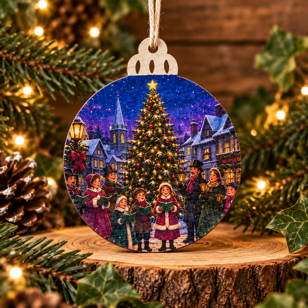 Wooden Printed Christmas Tree Ornament | Decorative Festive Bauble | Handmade Hanging Decoration | Christmas Keepsake