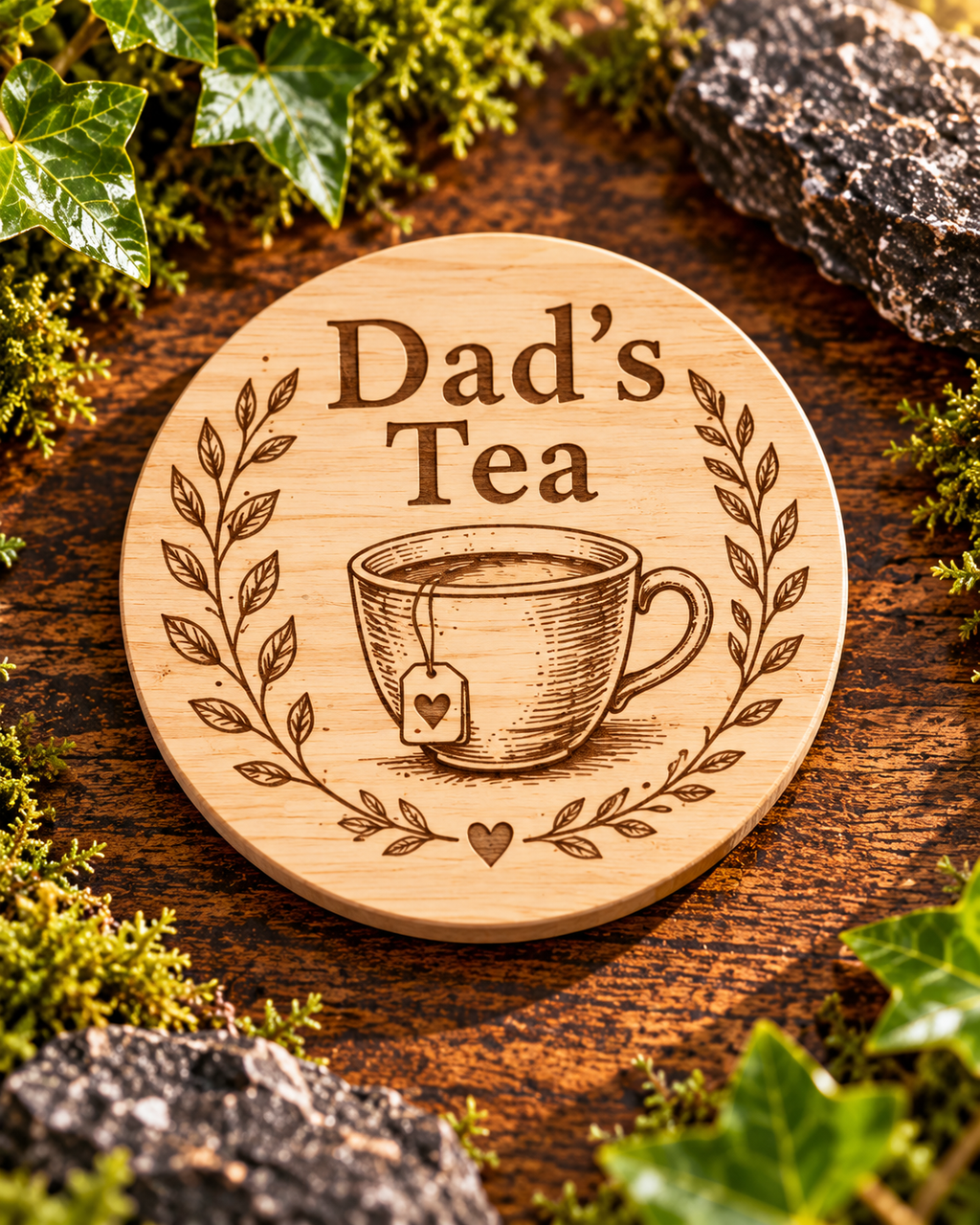 Engraved Wooden Coffee Coaster | Rustic Laser-Cut Drink Mat (Gift for Coffee Lovers)