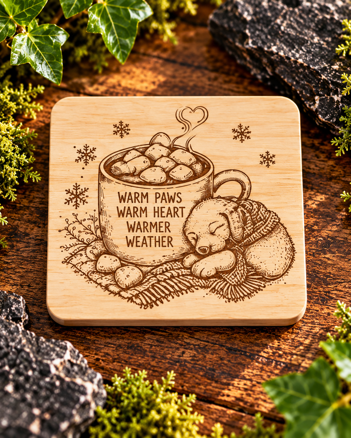 Engraved Wooden Coffee Coaster | Rustic Laser-Cut Drink Mat (Gift for Coffee Lovers)