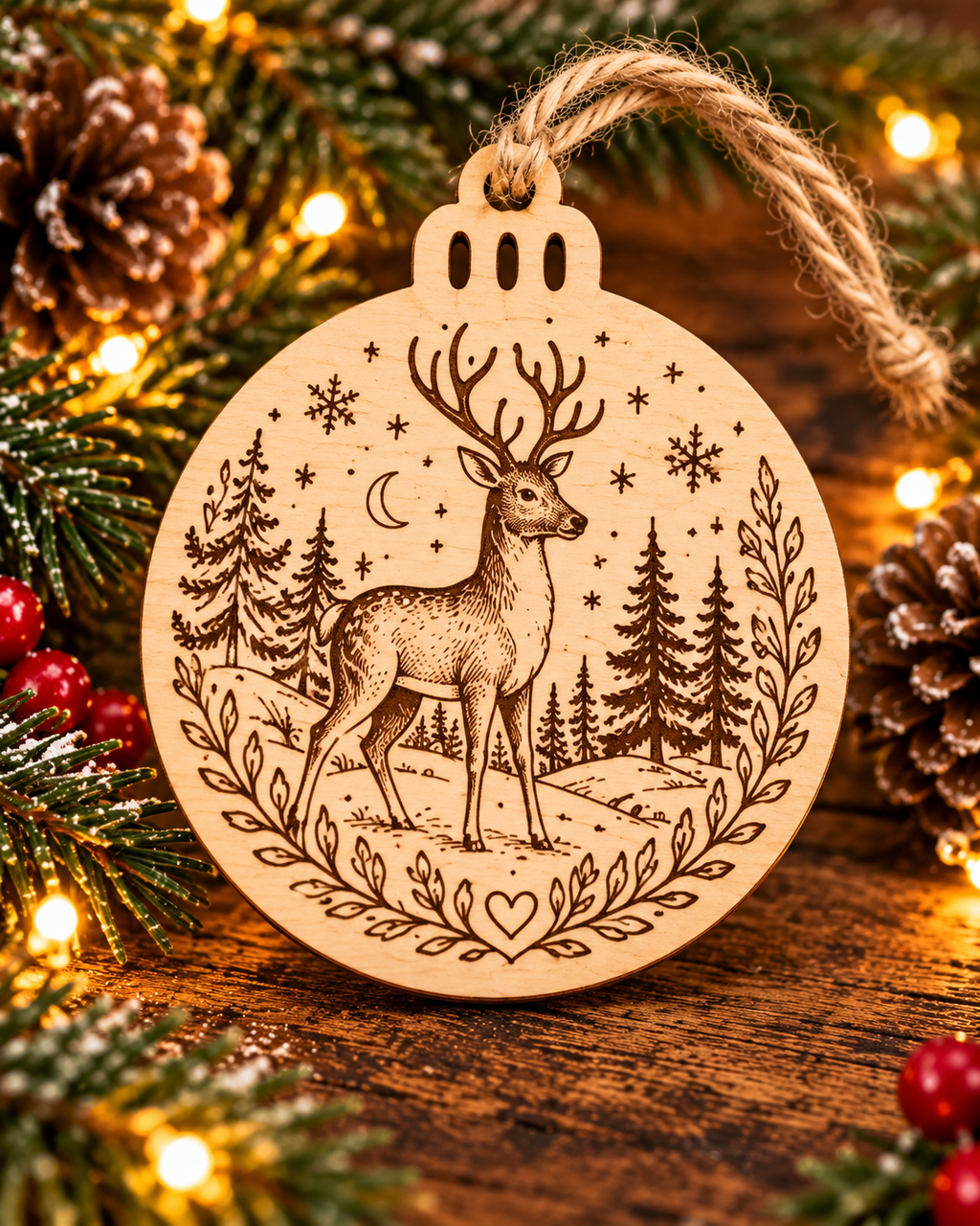 Engraved Wooden Christmas Tree Ornament | Rustic Festive Bauble | Handmade Christmas Decoration