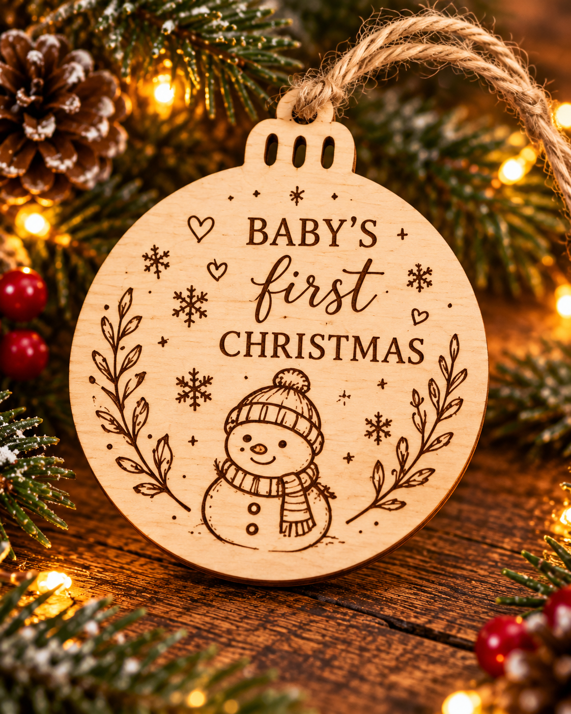 Engraved Wooden Christmas Tree Ornament | Rustic Festive Bauble | Handmade Christmas Decoration