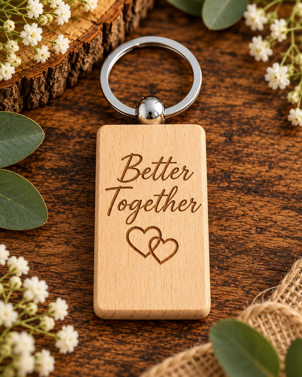 Personalised Wooden Couple Keyring | Mr and Mrs Wedding Keychain | Anniversary Gift | Engraved Relationship Keepsake