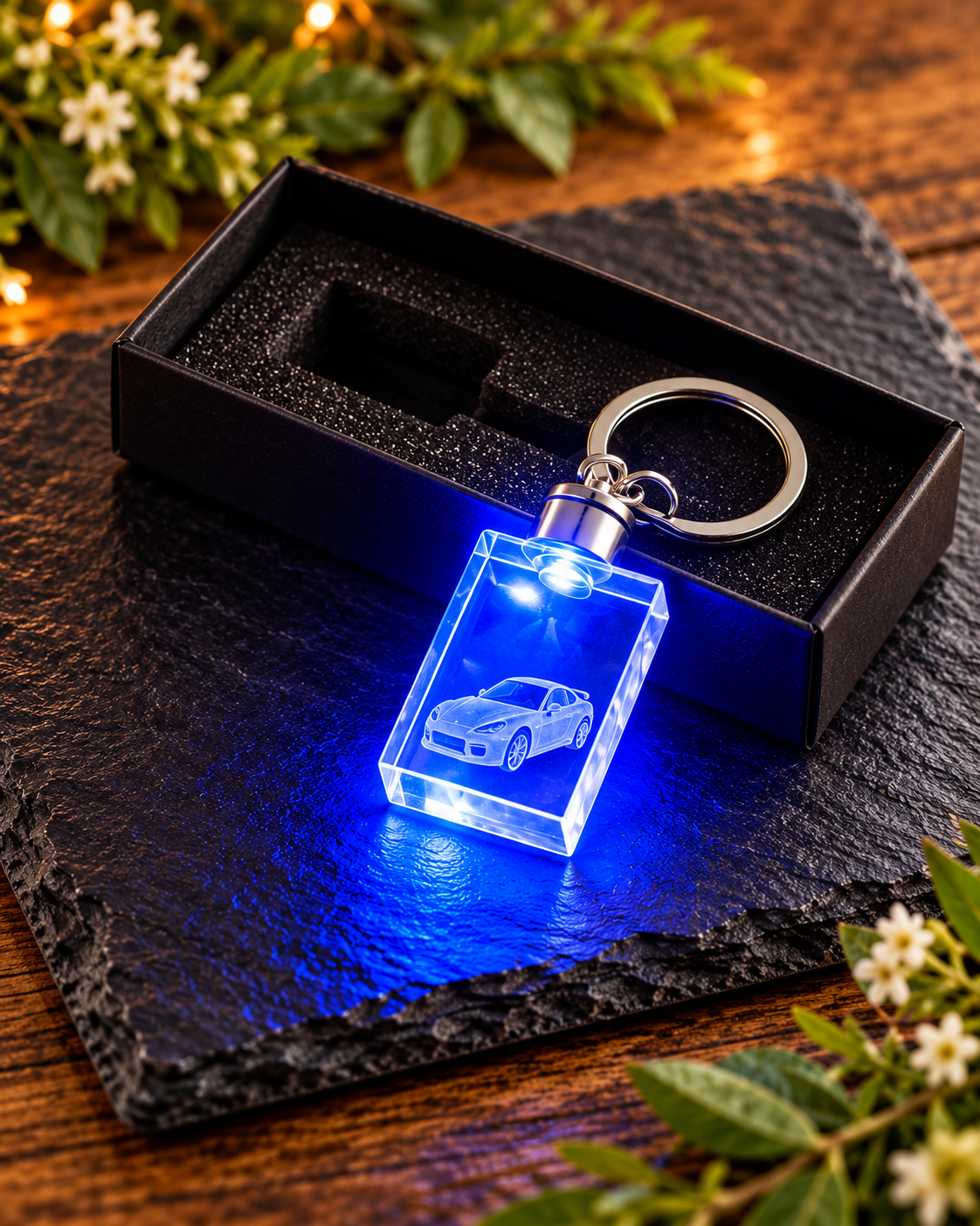 K5 Crystal Keychains | LED Light-Up Crystal Keyrings | Colourful Decorative Keepsake | Unique Gift