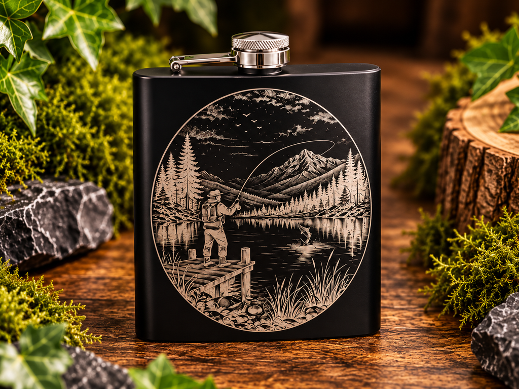 8oz Engraved Whisky Hip Flask | Black Stainless Steel Flask | Unique Decorative Designs | Gift for Whisky Lovers