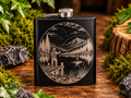 8oz Engraved Whisky Hip Flask | Black Stainless Steel Flask | Unique Decorative Designs | Gift for Whisky Lovers