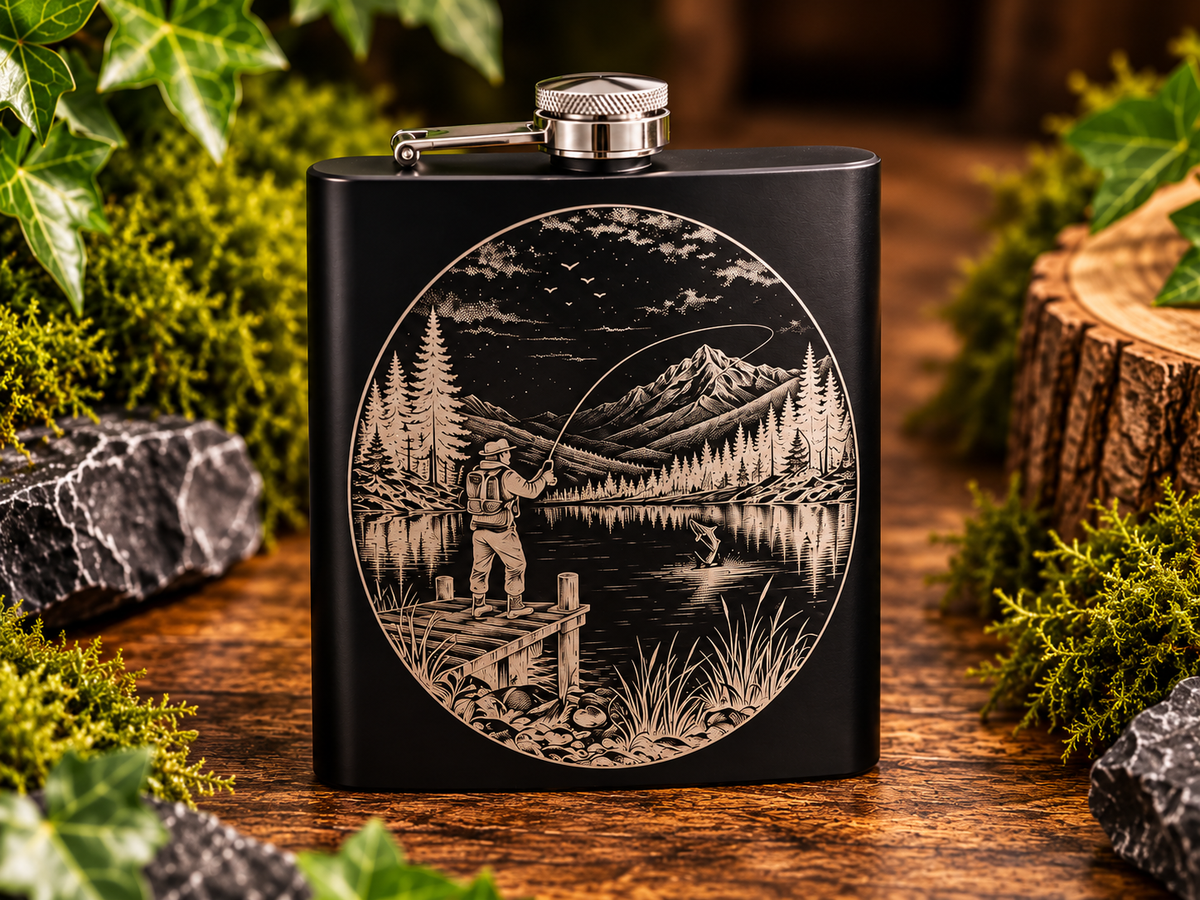 8oz Engraved Whisky Hip Flask | Black Stainless Steel Flask | Unique Decorative Designs | Gift for Whisky Lovers