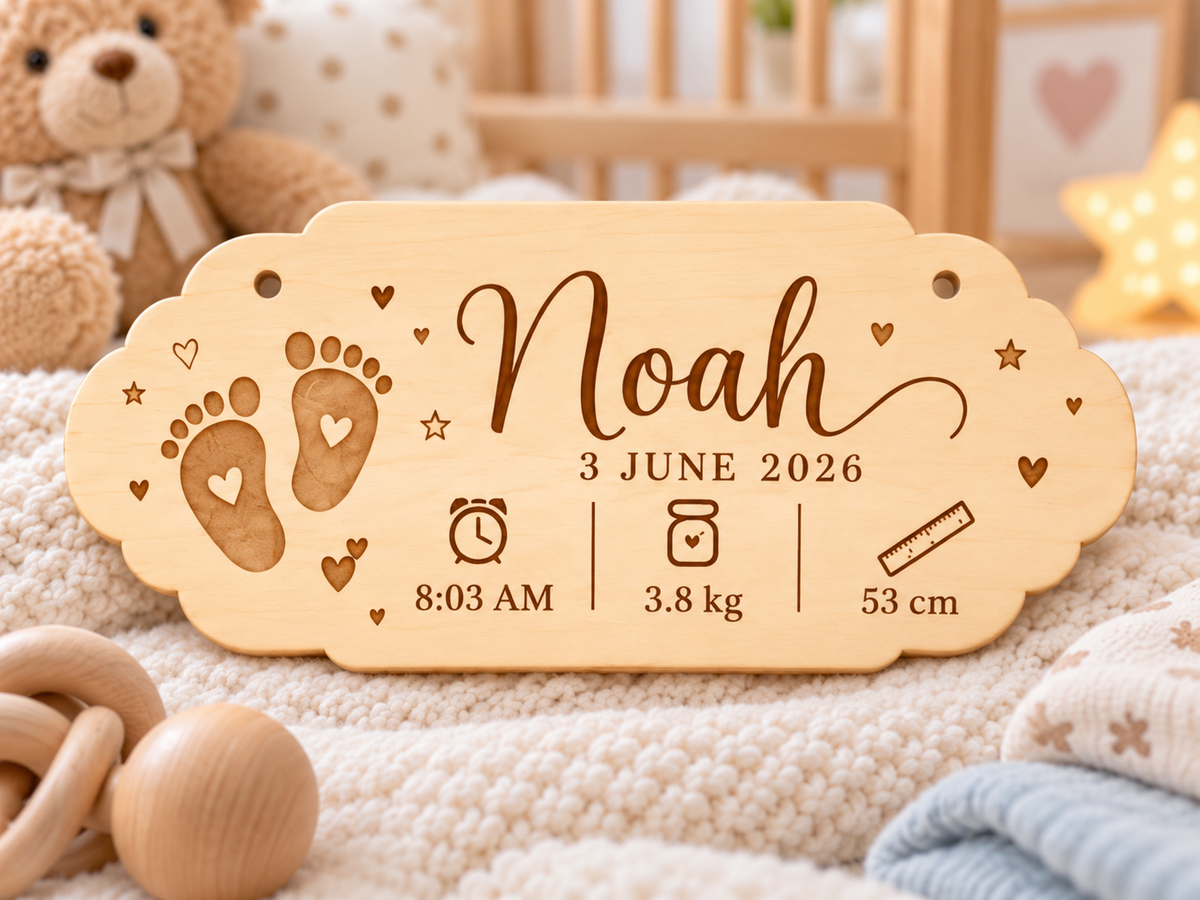 Personalised Baby Birth Plaque | Custom Engraved Newborn Keepsake Sign | Wooden Nursery Decor Gift