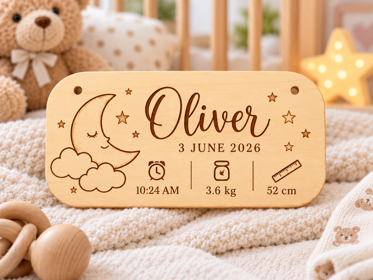 Personalised Baby Birth Plaque | Custom Engraved Newborn Keepsake Sign | Wooden Nursery Decor Gift