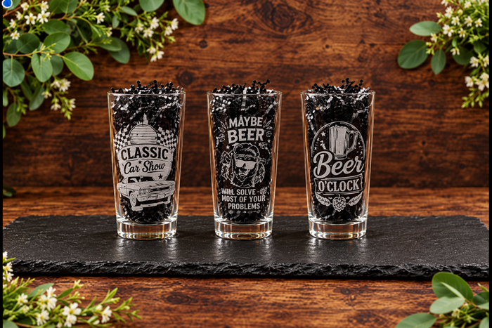 Laser Engraved Beer Glass | Classic Pint Glass with Unique Beer Designs | Decorative Bar Glassware | Perfect Gift for Beer Lovers