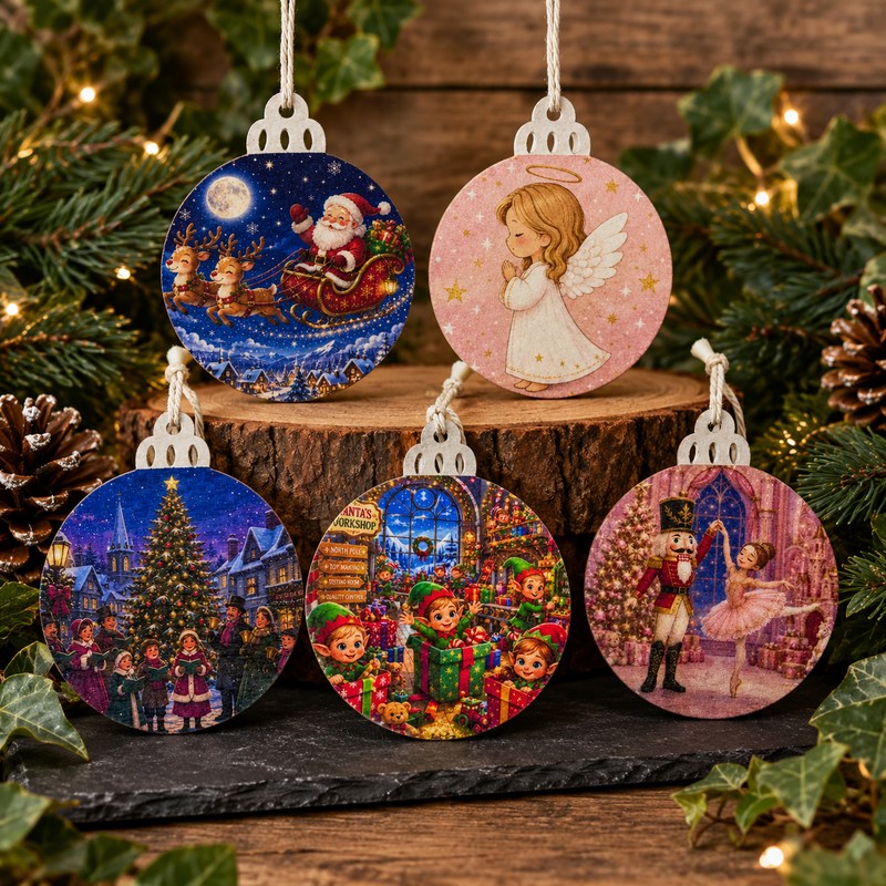 Wooden Printed Christmas Tree Ornament | Decorative Festive Bauble | Handmade Hanging Decoration | Christmas Keepsake