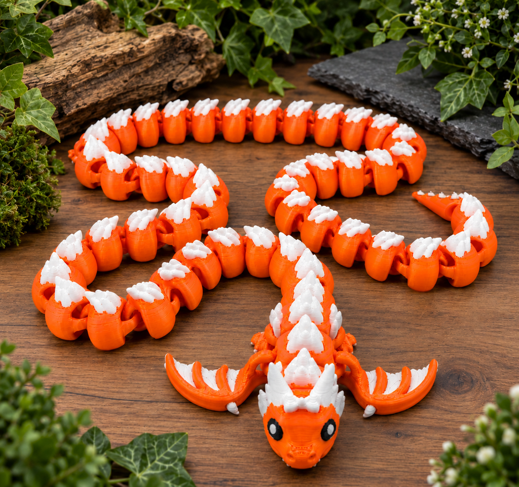 50 Segment 3D Printed Flexi Dragon | Articulated Dragon Toy | Flexible Fidget Gift