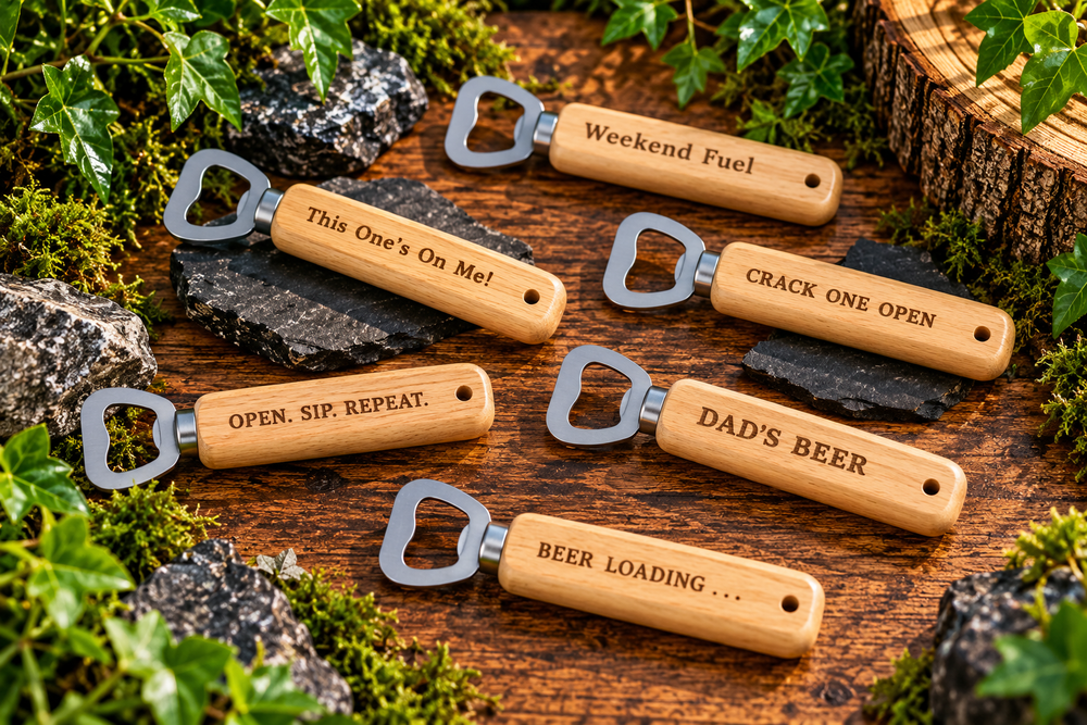 Engraved wooden bottle opener