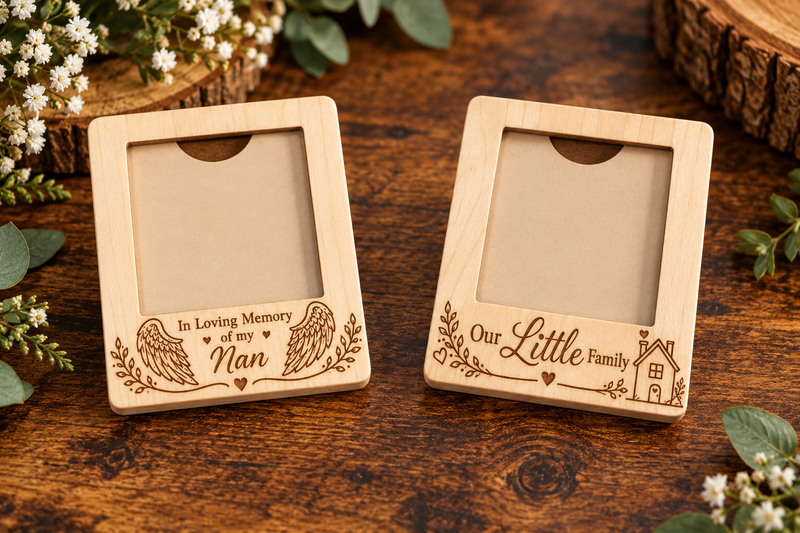 Engraved Wooden Photo Frame Fridge Magnet | Personalised Memory Keepsake | Unique Gift for Mum & Family