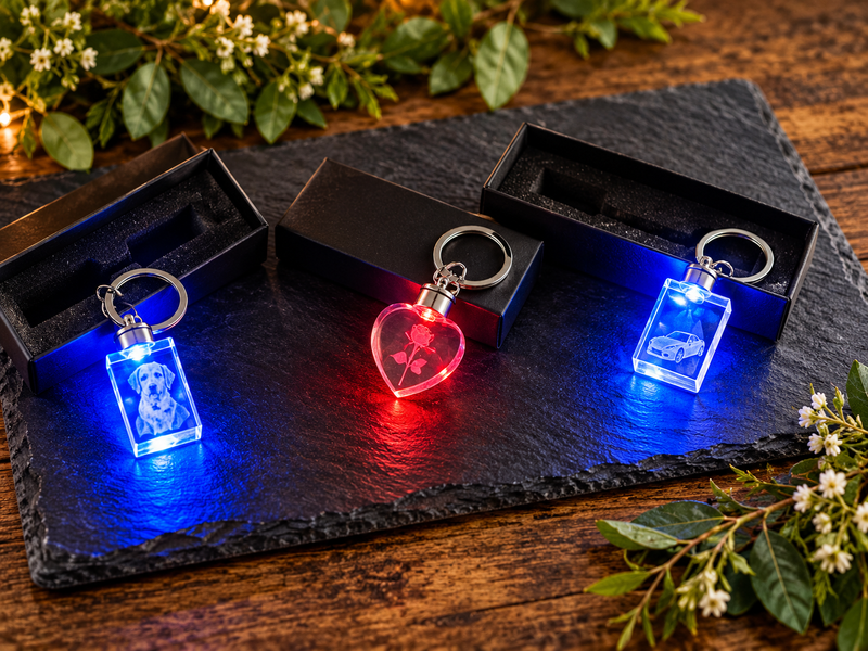 K5 Crystal Keychains | LED Light-Up Crystal Keyrings | Colourful Decorative Keepsake | Unique Gift