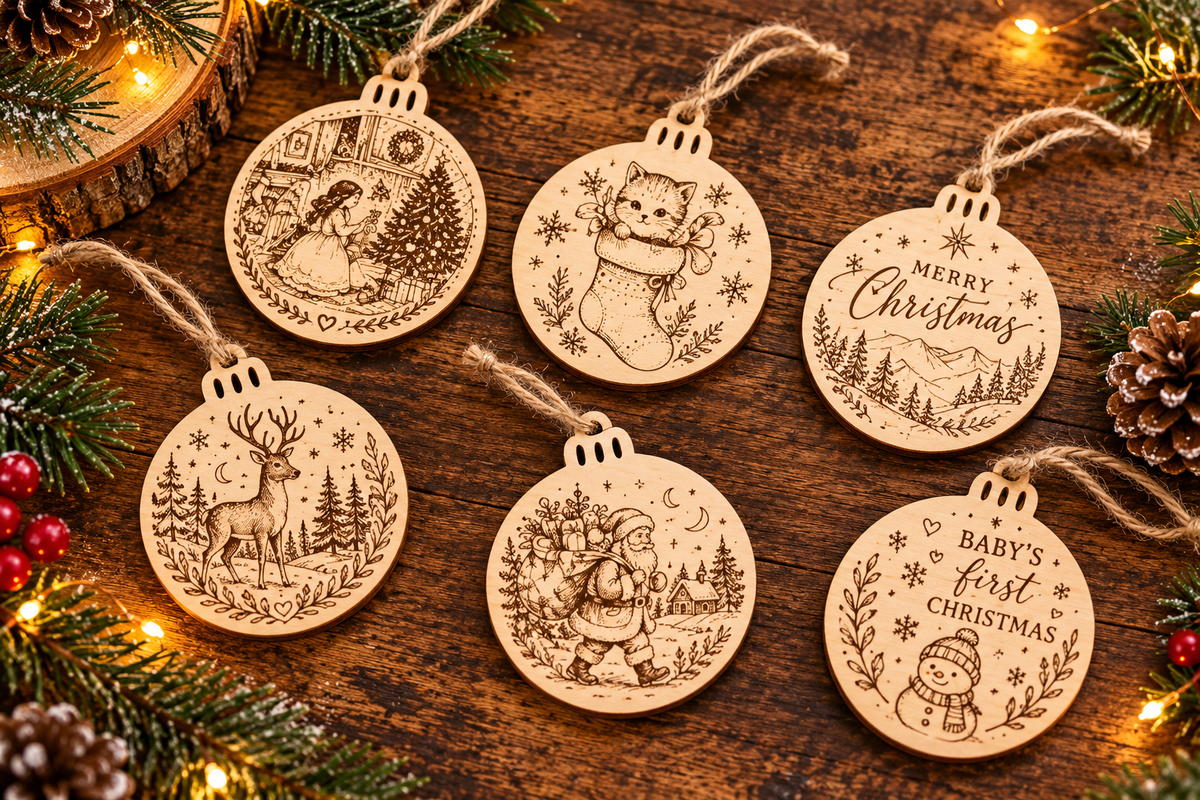 Engraved Wooden Christmas Tree Ornament | Rustic Festive Bauble | Handmade Christmas Decoration